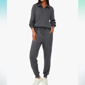 Women's Gray Ribbed Tracksuit sz M EUC